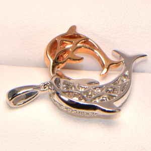 Diamant Anhänger Weissgold Roségold bicolor Delfin