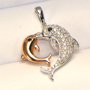 Diamant Anhänger Weissgold Roségold bicolor Delfin