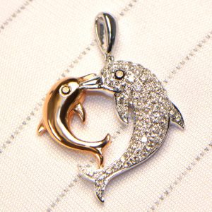 Diamant Anhänger Weissgold Roségold bicolor Delfin