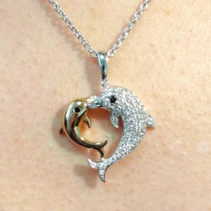 Diamant Anhänger Weissgold Roségold bicolor Delfin