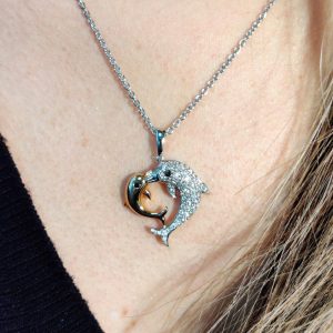 Diamant Anhänger Weissgold Roségold bicolor Delfin