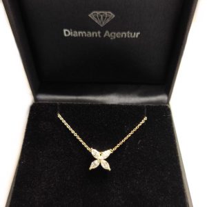 Diamant Collier Gelbgold Navette 18K Blüte