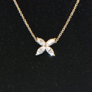 Diamant Collier Gelbgold Navette 18K Kette mit Anhänger