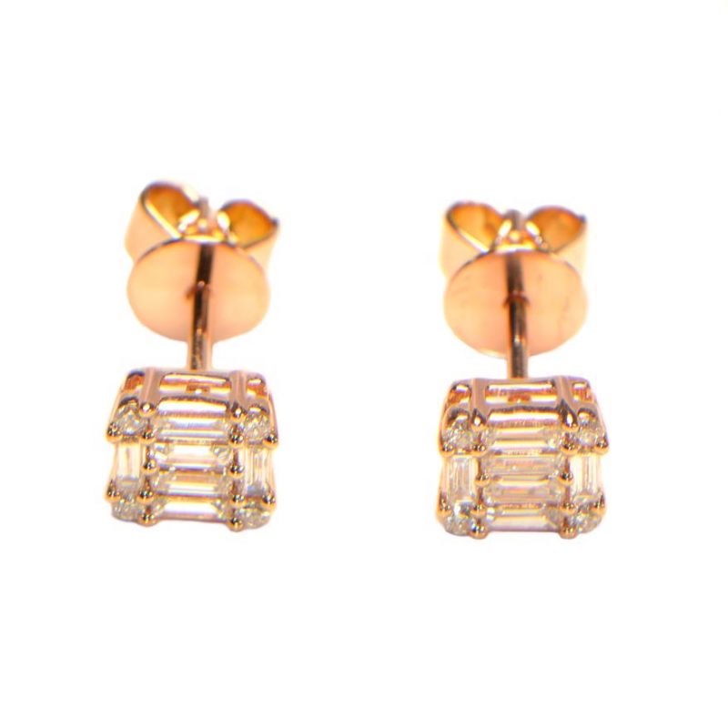 Diamant Ohrstecker Baguette Rosegold 18K