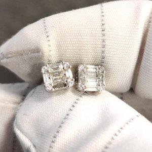 Diamant Ohrstecker Baguette Weissgold 18K