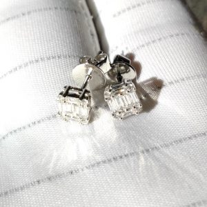 Diamant Ohrstecker Baguette Weissgold 18K