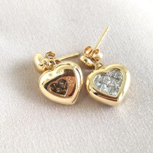 Diamant Ohrstecker Gelbgold Herzen Princess cut