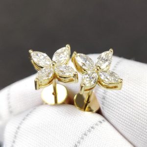 Diamant Ohrstecker Gelbgold Navette Marquise Blüte