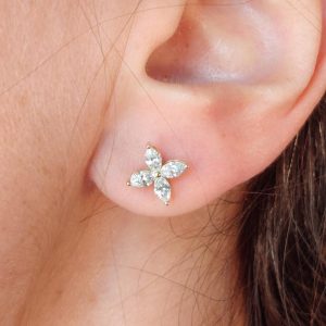 Diamant Ohrstecker Gelbgold Navette Marquise Blüte