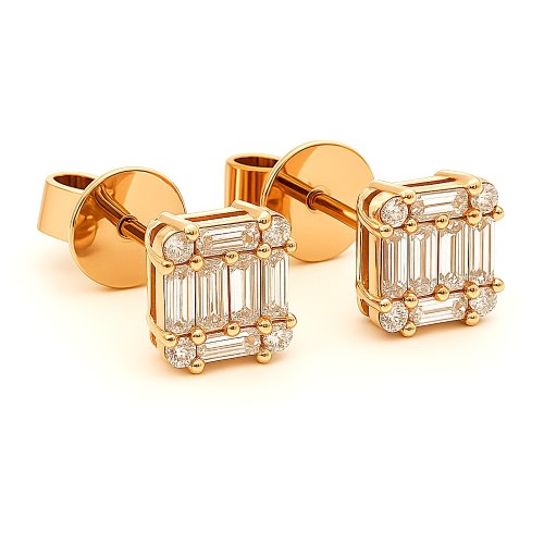 Diamant Ohrstecker Baguette Rosegold 18K