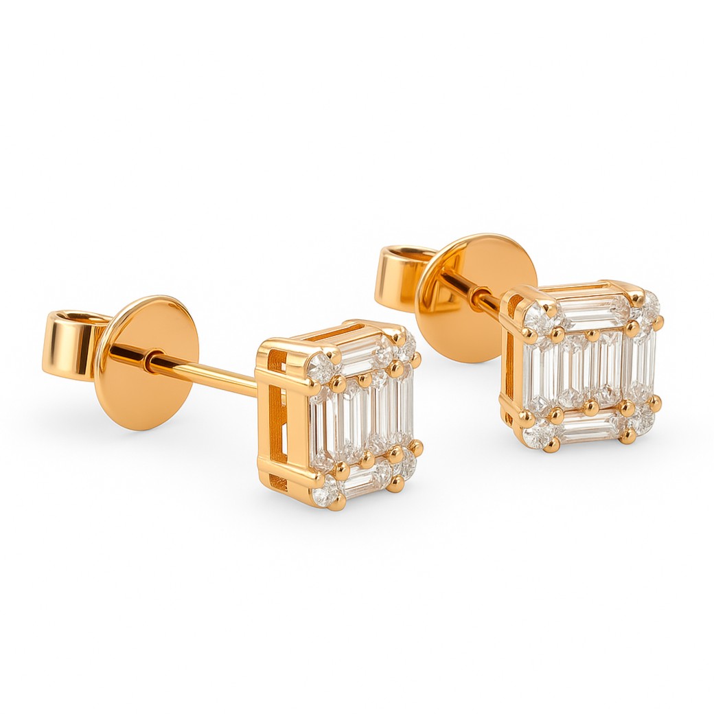Diamant Ohrstecker Baguette Rosegold 18K