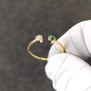 Diamantring Gelbgold Emerald Smaragd zwei Köpfe