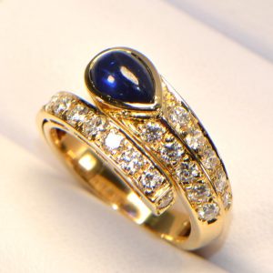 Diamantring Gelbgold Saphir Tropfen