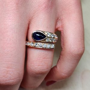 Diamantring Gelbgold Saphir Tropfen