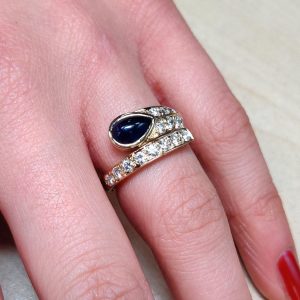Diamantring Gelbgold Saphir Tropfen