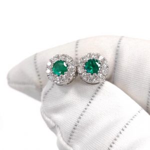 Diamant Ohrstecker Smaragd Emerald grün 18K 0,37 ct. Brillant