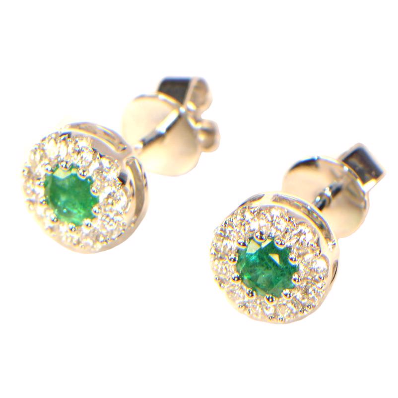 Diamant Ohrstecker Smaragd Emerald grün 18K 0,37 ct. Brillant