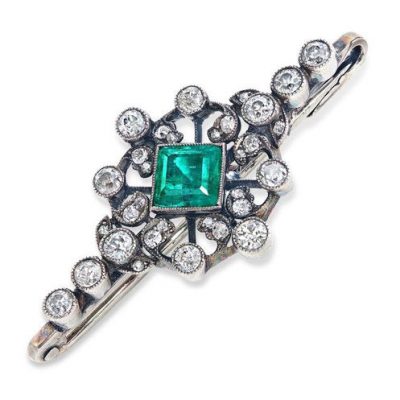 Diamant Brosche Estate Jewelry Smaragd Antik
