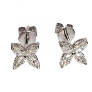 Diamant Ohrstecker Marquise Navette Weissgold 0,76 ct. Blüte