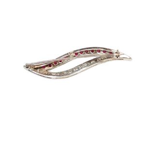 Brosche Diamanten Rubin Weissgold