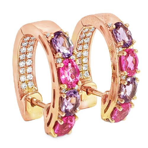 Diamant Creolen bunt pink lila Rosegold