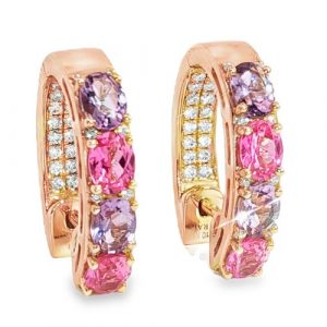 Diamant Creolen bunt pink lila Rosegold