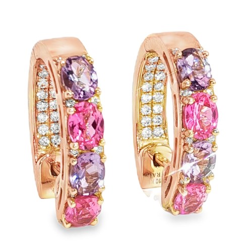 Diamant Creolen bunt pink lila Rosegold