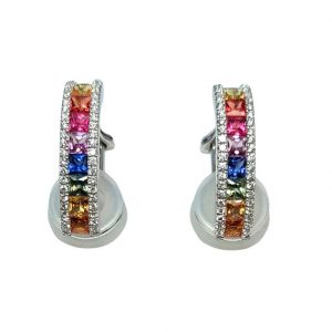 Diamant Clips mit Saphir 0,30 ct + 2,11 ct in Weissgold 18K Ohrringe 750 bunt