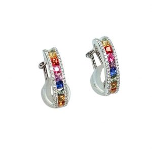 Diamant Clips mit Saphir 0,30 ct + 2,11 ct in Weissgold 18K Ohrringe 750 bunt