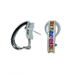 Diamant Clips mit Saphir 0,30 ct + 2,11 ct in Weissgold 18K Ohrringe 750 bunt