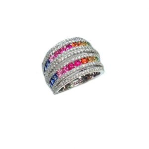 Diamantring 0,94 ct. mit Saphir 2,01 ct. bunt Regenbogen