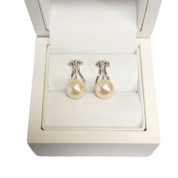 Ohrringe Weissgold Perlen Clips 585 14K ca. 9 mm breit