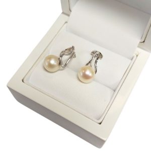 Ohrringe Weissgold Perlen Clips 585 14K ca. 9 mm breit