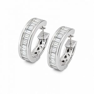 Diamant Ohrringe, Diamant Creolen, Baguette Creolen, Weissgold, Gold, 750, 18K
