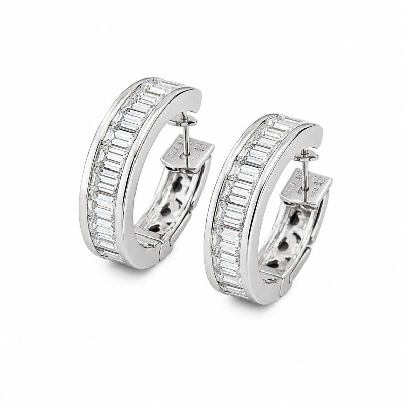 Diamant Ohrringe, Diamant Creolen, Baguette Creolen, Weissgold, Gold, 750, 18K