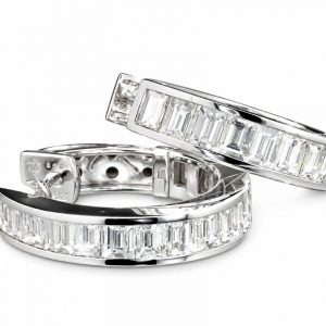 Diamant Ohrringe, Diamant Creolen, Baguette Creolen, Weissgold, Gold, 750, 18K