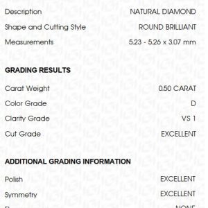 IGI Zertifikat 0,50 ct. D VS1