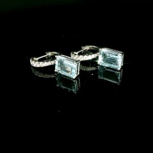 Diamant Ohrhänger Aquamarin 4,36. ct 0,4 ct. Weißgold 18K