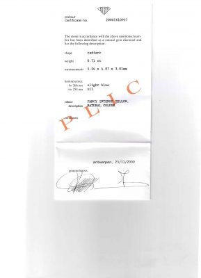 071 ct radiant fancy intense Yellow