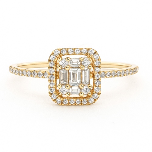 Diamantring Baguette Brillant 18K Gelbgold