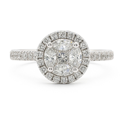 Diamantring Halo Weissgold 18K Fancy Cut