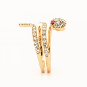 Schlangen Ring Diamant Rubin Gelbgold 18K