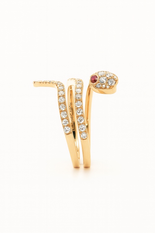 Schlangen Ring Diamant Rubin Gelbgold 18K