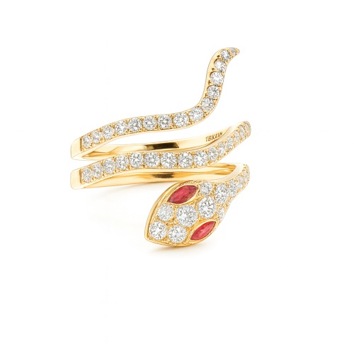 Schlangen Ring Diamant Rubin Gelbgold 18K