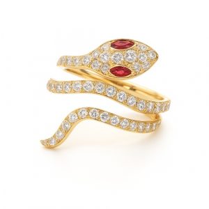 Schlangen Ring Diamant Rubin Gelbgold 18K