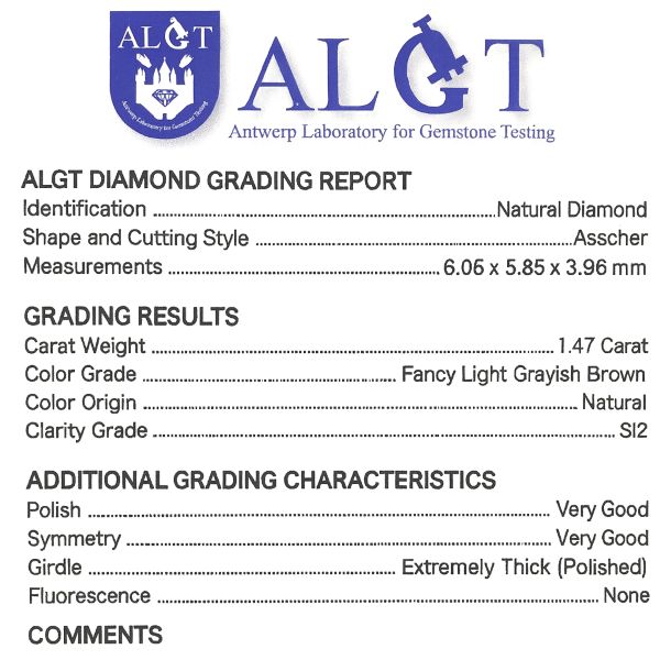 ALGT Lab Diamond Certificate Diamant Zertifikat