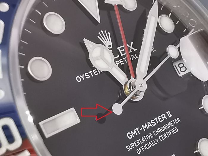 Rolex - Fake Detail Abbruchgrat an Sek. Zeiger
