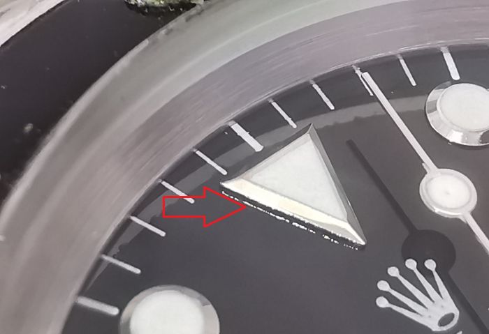 Rolex - Fake Detail Index zu fest auf Zifferblatt
