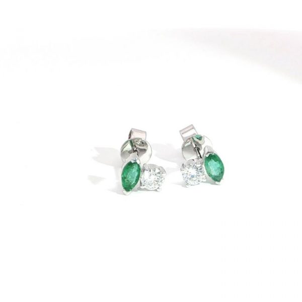Diamant, Ohrstecker, Smaragd, Weissgold, 18K