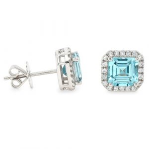 OP24_20 Ohrstecker Weissgold 0,259 ct. Aquamarin 2,170 ct. quadratisch 18K